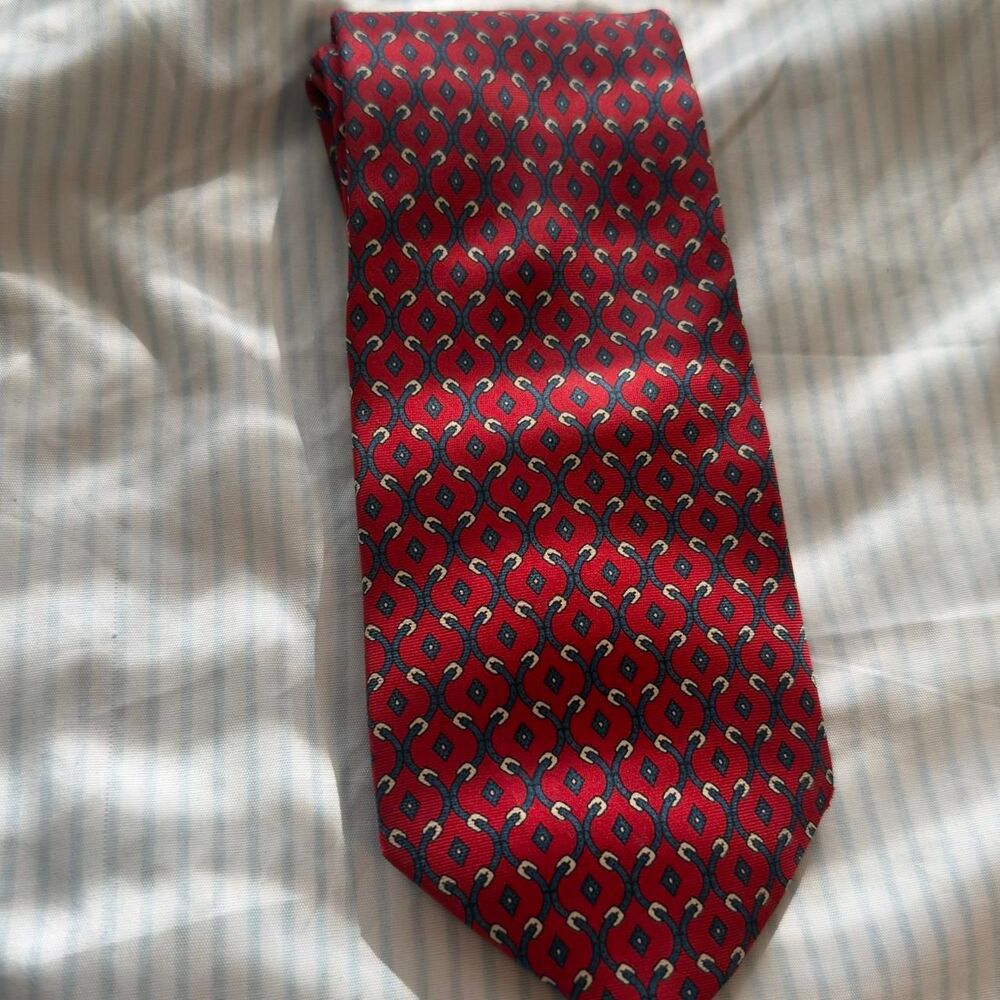 Bert Pulitzer Men's Red and Blue Silk Chain Link Neck Tie  #silk #tie